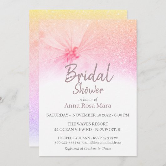 *~* Modernes Glitzer Pastell Brautparty Einladung (Vorne/Hinten)