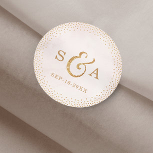 Modernes Glitzer Rose Gold Hochzeitsmonogramm Runder Aufkleber