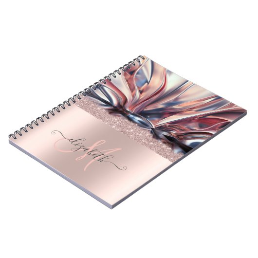 Modernes Glitzer Rose Gold Monogram Abstrakt Notizblock (Linke Seite)