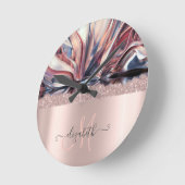 Modernes Glitzer Rose Gold Monogram Abstrakt Runde Wanduhr (Winkel)