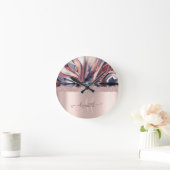 Modernes Glitzer Rose Gold Monogram Abstrakt Runde Wanduhr (Zuhause)