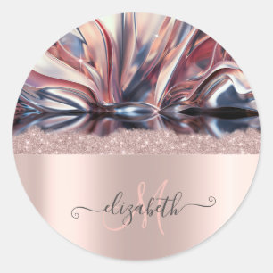 Modernes Glitzer Rose Gold Monogram Abstrakt Runder Aufkleber