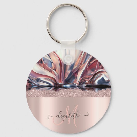 Modernes Glitzer Rose Gold Monogram Abstrakt Schlüsselanhänger (Vorderseite)