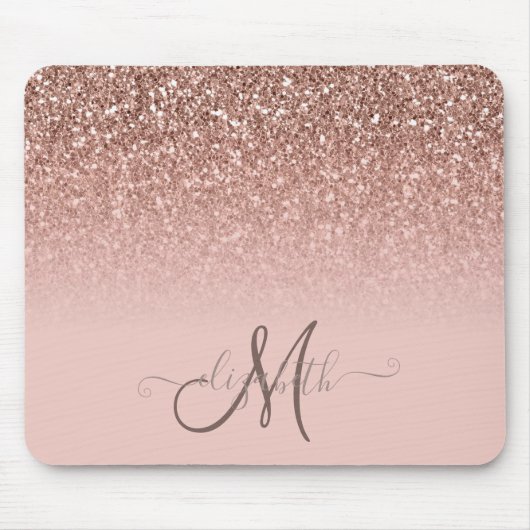 Modernes Glitzer Sequin Ombre Cool Monogram Mousepad (Vorne)