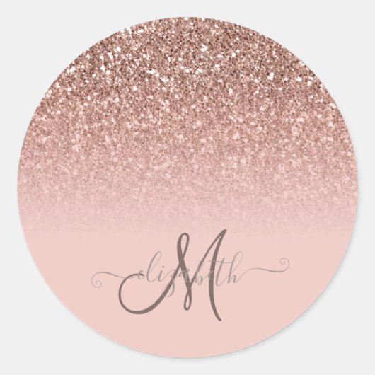 Modernes Glitzer Sequin Ombre Cool Monogram Runder Aufkleber (Vorderseite)