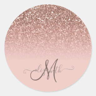 Modernes Glitzer Sequin Ombre Cool Monogram Runder Aufkleber