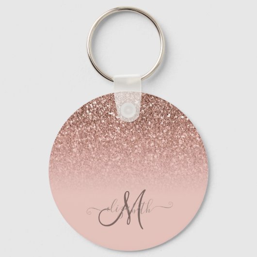 Modernes Glitzer Sequin Ombre Cool Monogram Schlüsselanhänger (Vorderseite)
