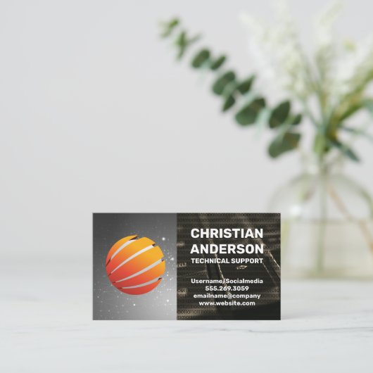 Modernes Globe-Logo | Binäre Code-Tastatur Visitenkarte (Stehend Vorderseite)