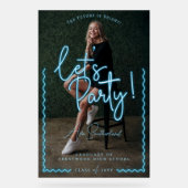 Modernes Glow Script Blue Neon Wavy Graduate Foto Acrylschild (Vorderseite)