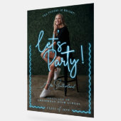 Modernes Glow Script Blue Neon Wavy Graduate Foto Acrylschild (Winkel)