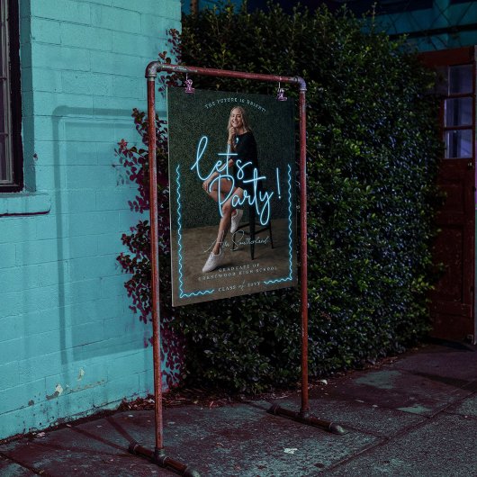 Modernes Glow Script Blue Neon Wavy Graduate Foto Acrylschild