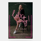 Modernes Glow Script Pink Neon Wavy Graduate Foto Acrylschild (Vorderseite)