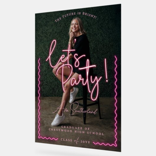 Modernes Glow Script Pink Neon Wavy Graduate Foto Acrylschild (Winkel)