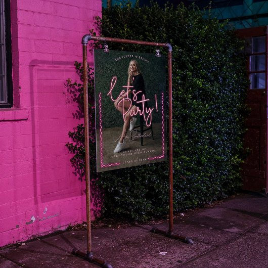 Modernes Glow Script Pink Neon Wavy Graduate Foto Acrylschild