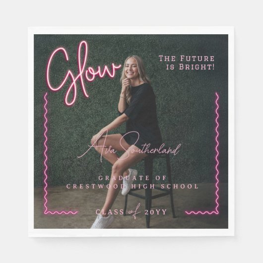 Modernes Glow Script Pink Neon Wavy Graduate Foto Serviette (Vorderseite)