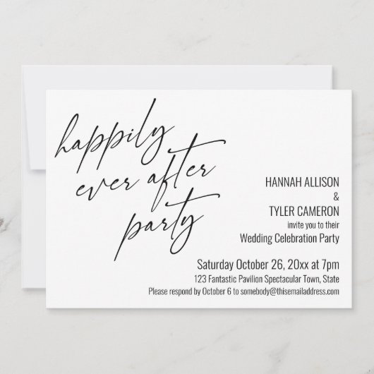 Modernes Glück nach dem Party Hochzeitsempfang Einladung (Vorderseite)