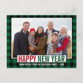 Modernes Glück Neujahr Foto Grün Kariert Postkarte (Vorderseite)