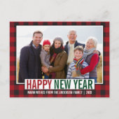 Modernes Glück Neujahr Foto Rot Kariert Postkarte (Vorderseite)