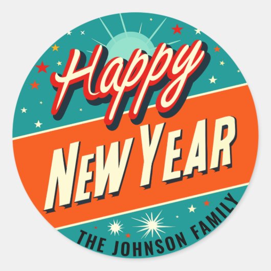 Modernes glückliches neues Jahr des Mittleren Jahr Runder Aufkleber (Vorderseite)