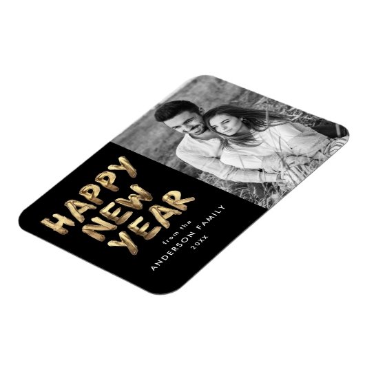 Modernes glückliches New Year Black and Gold Foto Magnet (Linke Seite)