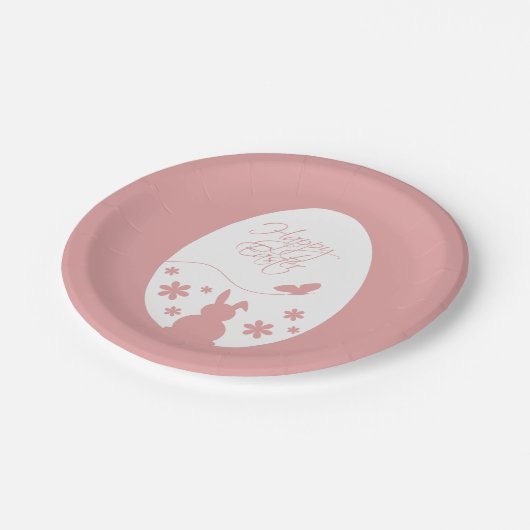Modernes glückliches Ostereier Pastell Pink Pappteller (Schrägansicht)