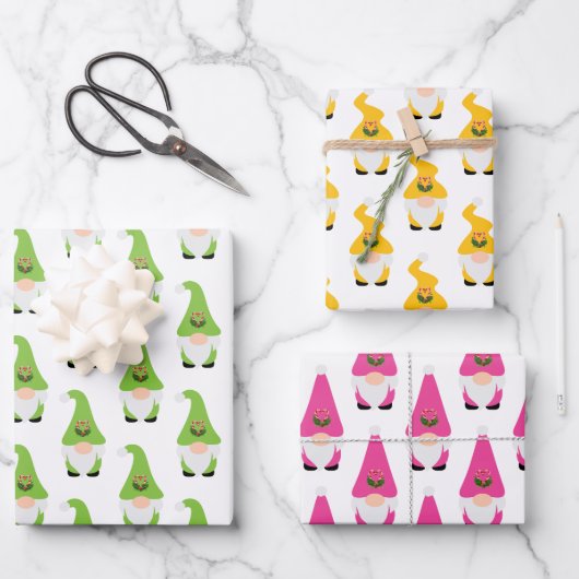 Modernes Gnome-Muster Set Candy Cane Herz Fun Wrap Geschenkpapier Set (Vorderseite)