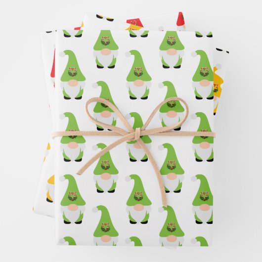 Modernes Gnome Muster Set Candy Cane Herzspass Geschenkpapier Set (Beispiel)