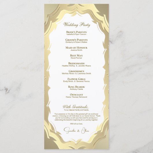 Modernes Gold Abstrakt Wedding Programm (Rückseite)