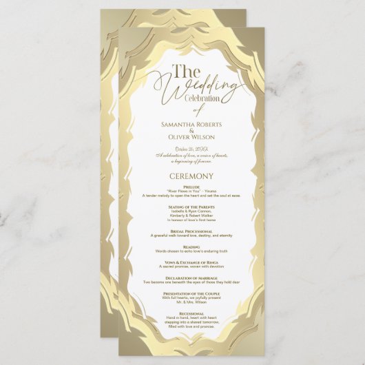 Modernes Gold Abstrakt Wedding Programm (Vorne/Hinten)