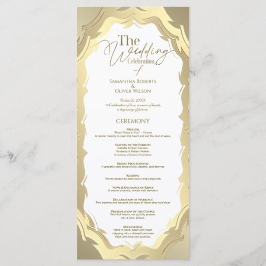 Modernes Gold Abstrakt Wedding Programm (Vorderseite)