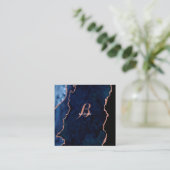 Modernes Gold-Agate-Monogramm der Navy-Rose Quadratische Visitenkarte (Stehend Vorderseite)