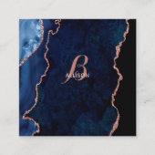 Modernes Gold-Agate-Monogramm der Navy-Rose Quadratische Visitenkarte (Vorderseite)