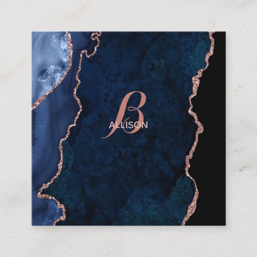 Modernes Gold-Agate-Monogramm der Navy-Rose Quadratische Visitenkarte (Vorderseite)