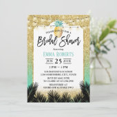 Modernes Gold Aquamarin Glitzer Ananas Brautparty Einladung (Stehend Vorderseite)