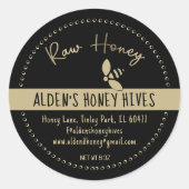 Modernes Gold auf Black Raw Honey Stylized Honeybe Runder Aufkleber (Vorderseite)