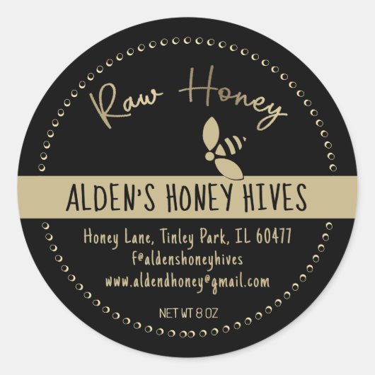 Modernes Gold auf Black Raw Honey Stylized Honeybe Runder Aufkleber (Vorderseite)