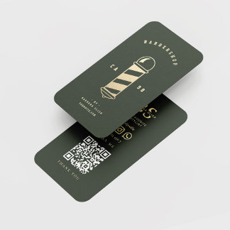 Modernes Gold Barbershop Pole Haircut QR Visitenkarte