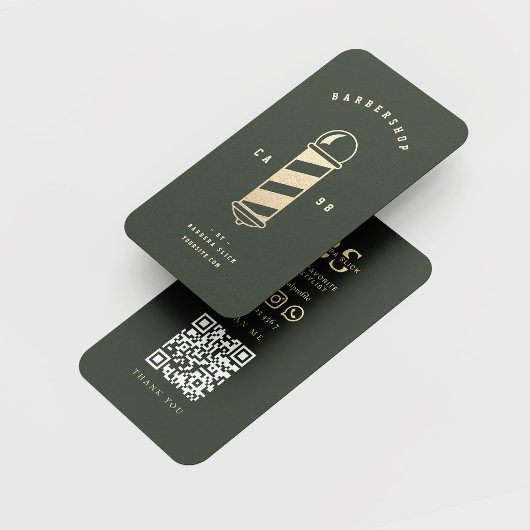 Modernes Gold Barbershop Pole Haircut QR Visitenkarte