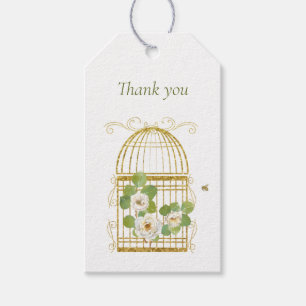 Modernes Gold-Birdcage mit dem Blumenbeet-Geschenk Geschenkanhänger
