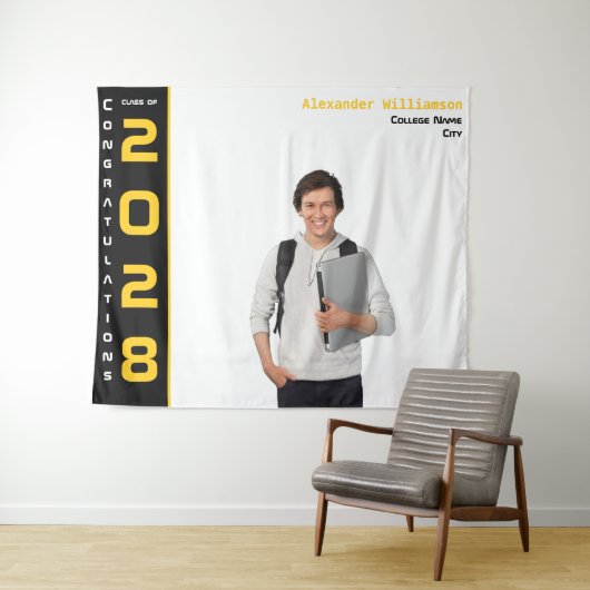 Modernes Gold Black Abschluss Foto Party Wandteppich (Beispiel (Horizontal))