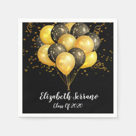 Modernes Gold Black Balloons Confetti Grad Party Serviette