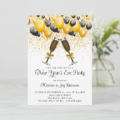 Modernes Gold Black Balloons Silvester-Party Einladung (Stehend Vorderseite)