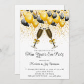 Modernes Gold Black Balloons Silvester-Party Einladung (Vorne/Hinten)