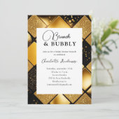 Modernes Gold Black Brunch & Bubbly Brautparty Einladung (Stehend Vorderseite)