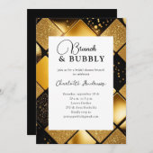 Modernes Gold Black Brunch & Bubbly Brautparty Einladung (Vorne/Hinten)