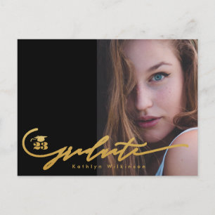 Modernes Gold Black Calligraphy Chic Foto GRAD Ankündigungspostkarte