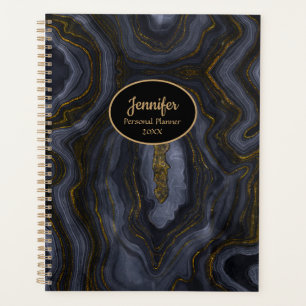 Modernes Gold & Black Crystal Agate personalisiere Planer