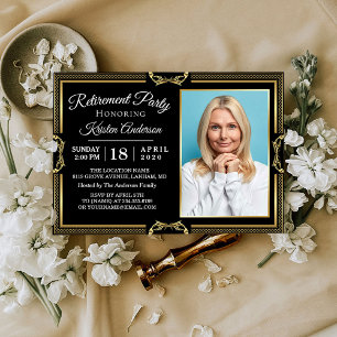 Modernes Gold Black Foto Retirement Party Einladung