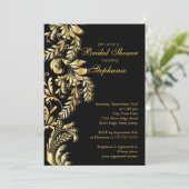 Modernes Gold Black Leaf Swirl Brautparty Einladung (Stehend Vorderseite)