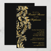 Modernes Gold Black Leaf Swirl Brautparty Einladung (Vorne/Hinten)